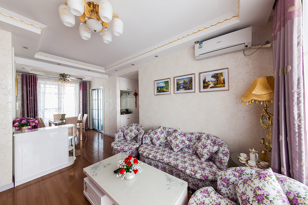 清新的田園風格，配上奢華的歐式臺燈，富麗堂皇，描金石膏線，圍繞整個客餐廳，效果典雅、親切，歐洲的皇宮貴族都偏愛這個風格
